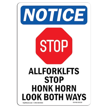 Signmission Safety Sign, OSHA Notice, 18" Height, Rigid Plastic, All Forklifts Stop Sign With Symbol, Portrait OS-NS-P-1218-V-10118